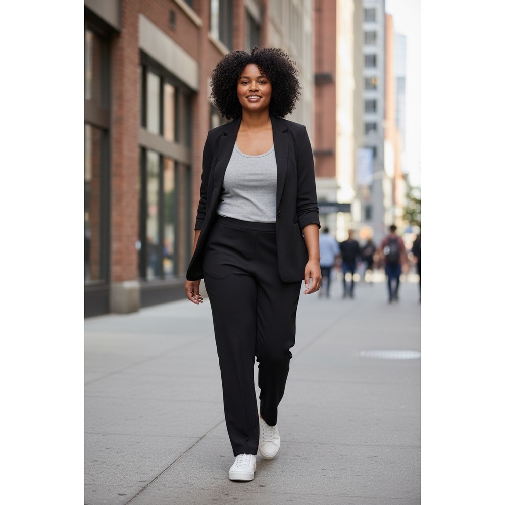 (H-269) Susan Graver Weekend Tall Pull-On Pants Black XLT Straight Leg Stretch